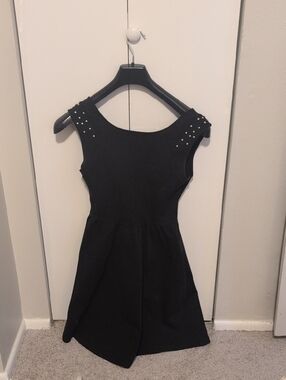 Zara Black Studded Cap-Sleeve Fit & Flare Dress